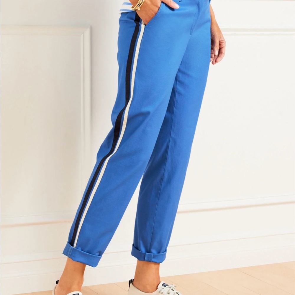 Talbots Blue Ankle Cropped Pants with Sporty Stripe